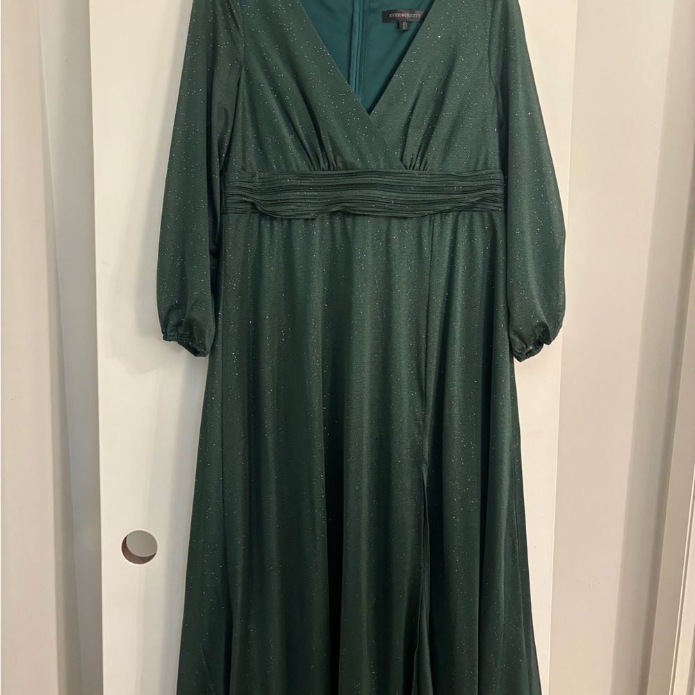 Ever Pretty Green Wrap Gown with Bishop Sleeves